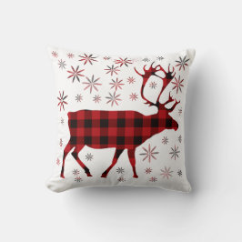 Almofada Alce de Natal, veado, alce, rena, xadrezes vermelh