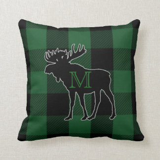 Almofada Alces Monogrammed verdes rústicos da verificação |