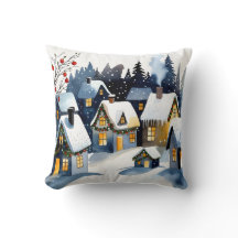 Aldeia de Inverno Aconchegante Aquarela Natal