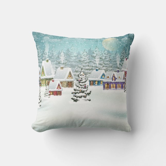 Almofada Aldeia de inverno: cena de neve (Frente)