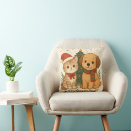 Almofada Alegria de Natal de Cachorrinho e Gatito