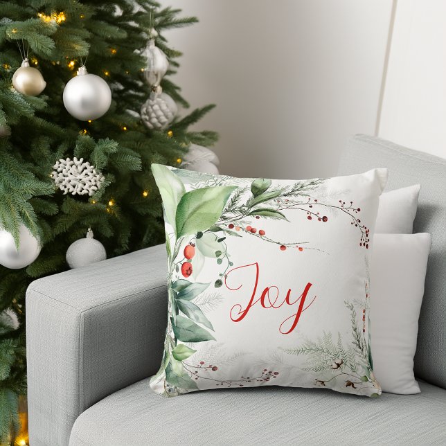 Almofada Alegria Natalícia de Greenery Aquarela Festiva (Festive Watercolor Greenery Christmas Joy Throw Pillow)