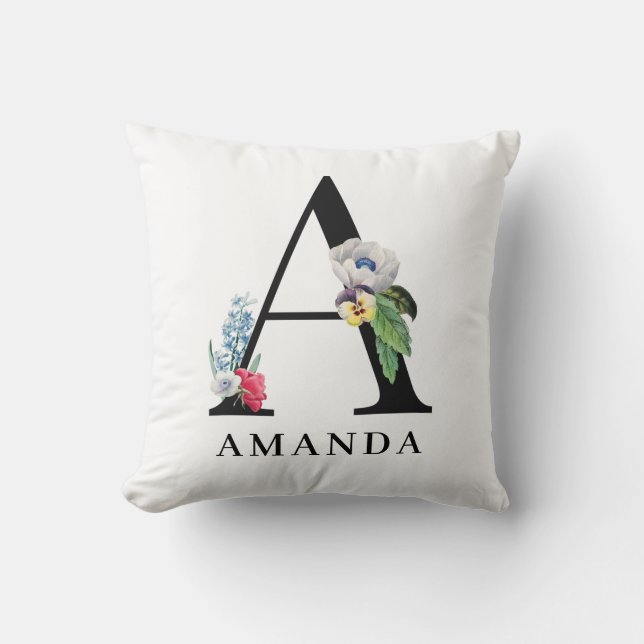 Almofada Alfabeto Floral Personalizado A Monograma (Frente)