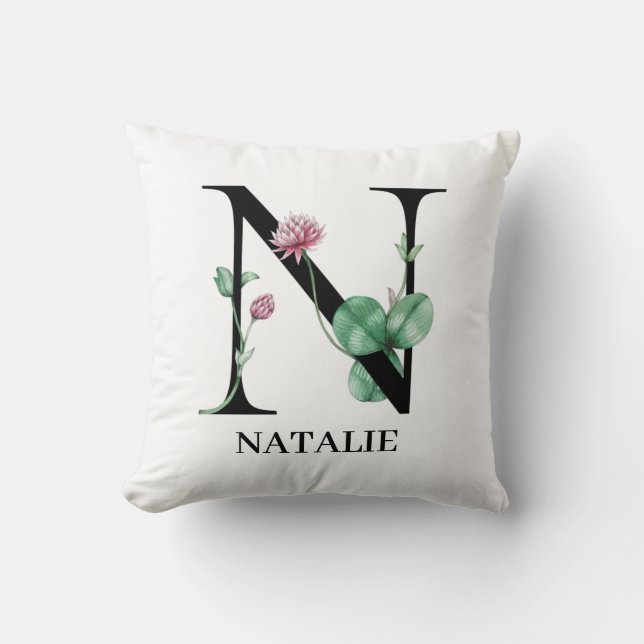 Almofada Alfabeto Floral Personalizado N Monograma (Frente)