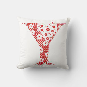 Almofada alfabeto floral Y (vermelho e pontos)