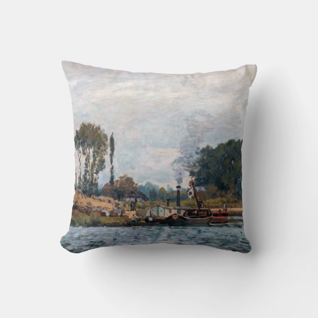 Almofada Alfred Sisley - Barcos na Eclusa de Bougival (Frente)