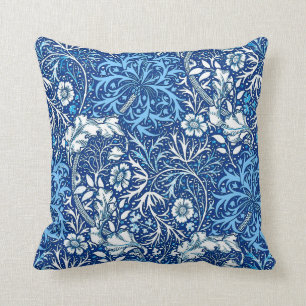 Almofada Alga de Nouveau da arte floral, azuis cobaltos e