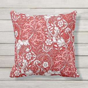 Almofada Alga de William Morris floral, vermelho escuro e