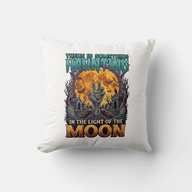 Almofada Algo Assombra Lua Halloween Zumbi Mão Túmulo (Frente)