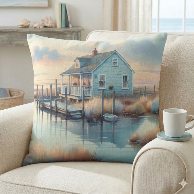 Almofada Algodão Costeiro em Marsh do Sunrise (Coastal Cottage at Sunrise Marsh Throw Pillow On Chair)