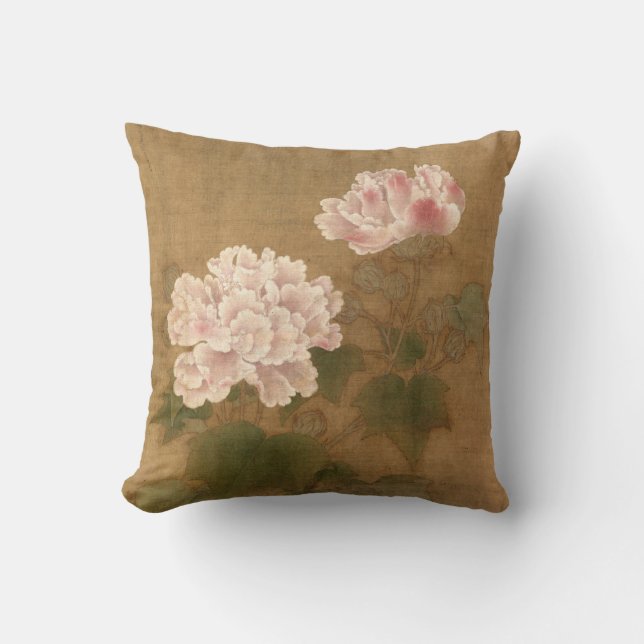 Almofada Algodão Rosa Blossomo Arte Chinesa Antiga (Frente)