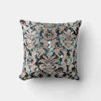 Algodão Teal Aquatic Damask Blue Ivory
