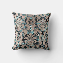 Almofada Algodão Teal Aquatic Damask Blue Ivory