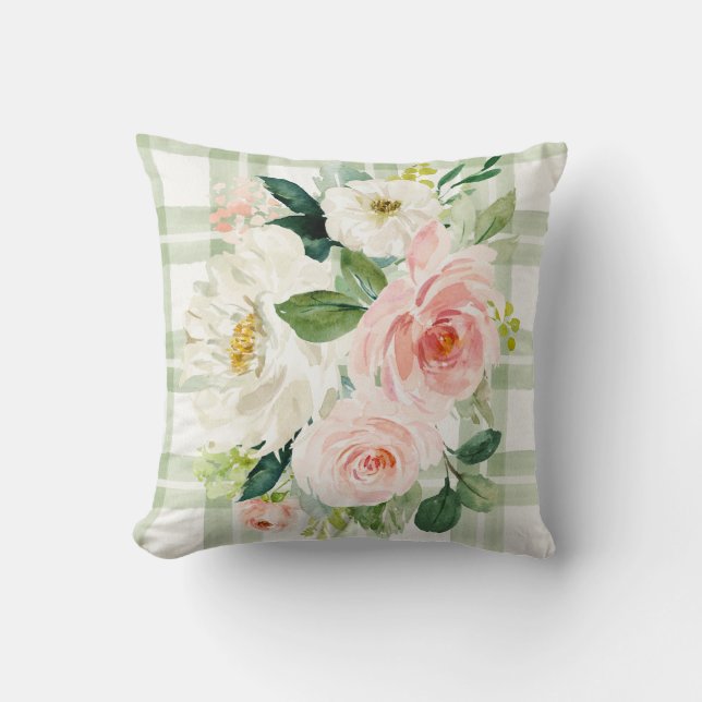 Almofada Algodão Xadrez Floral Primavera (Frente)