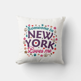 Almofada Alguém em Nova York Me Ama Design Retrô Divertido