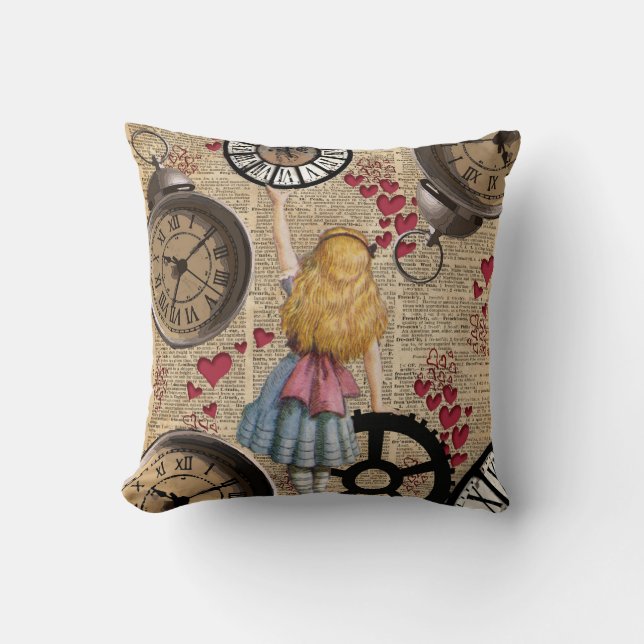 Almofada Alice no país das maravilhas que viaja a tempo (Frente)