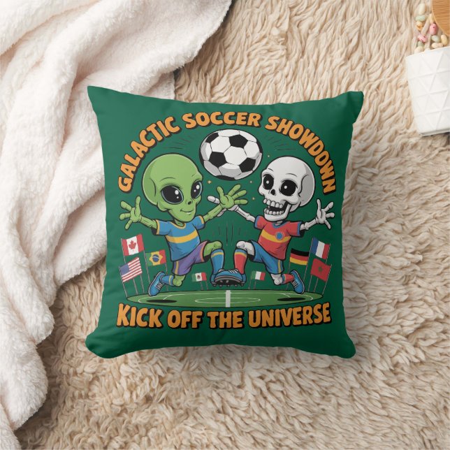 Almofada Alien vs Skeleton Confronto Galáctico de Futebol | (Cobertor)