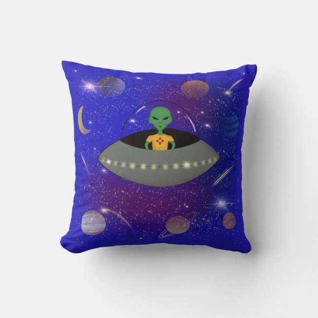 Almofada Alienígena em espaçonave Vestindo camiseta do Novo (Frente)