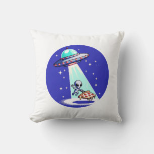 Almofada Alienígena Pizza Abdução - Engraçado Pixel Art UFO