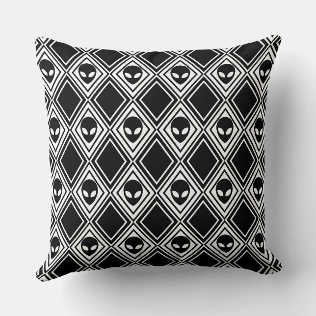 Almofada Alienígena Preto e Branco com Padrão Argyle (Verso)