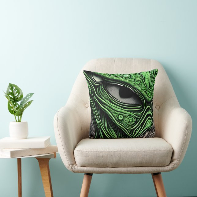 Almofada Alienígena Verde com Linhas Degenerativas ao Fundo (Cadeira)