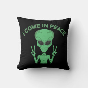 Almofada Alienígena Verde Eu Vim Em Paz OVNI Extraterrestre