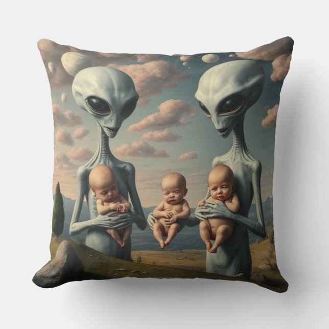 Almofada Aliens cinzas Que Criam Bebês Humanos (Frente)