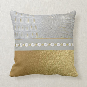 Almofada Alligador Dourado branco de luxo escondido e pérol