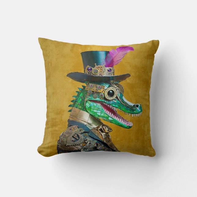 Almofada Alligator Animal do Partido Steampunk do Mardi Gra (Frente)