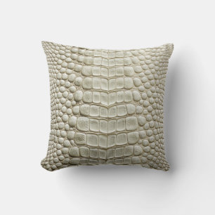 Almofada Alligator Crocodilo Skin Faux Pearl Couro Branco