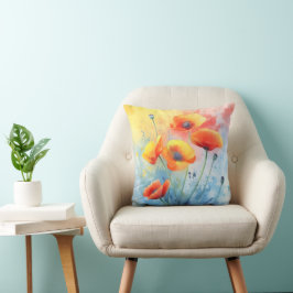 Almofada Almíofada de Acento Floral em Aquarela - Papoulas