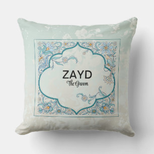 Almofada Almoço Personalizado   Floral Árabe Azul