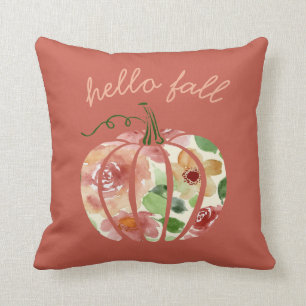Almofada Alô Queda Pumpkin Outono Laranja Aquarela Floral