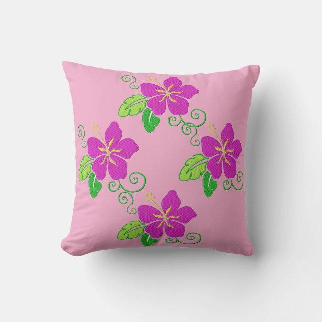 Almofada Aloha Bordado Olhar Rosa Havaiano Flor   (Frente)