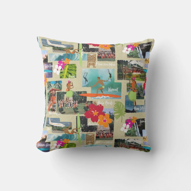Almofada Aloha cartão havaiano do vintage do paraíso (Frente)