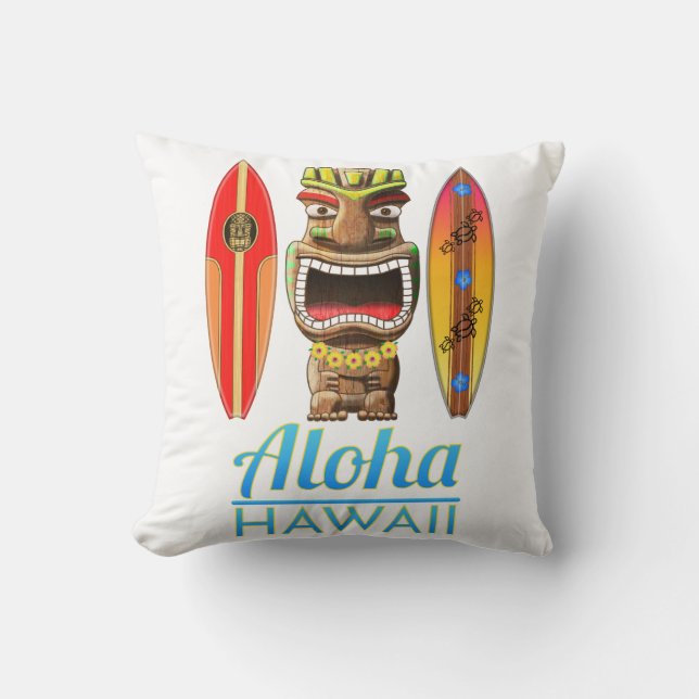 Almofada Aloha Hawaii Havaii Surfing Tiki (Frente)
