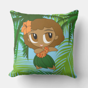 Almofada Aloha Honys Hawaiian Orange Hula Girl Reversible