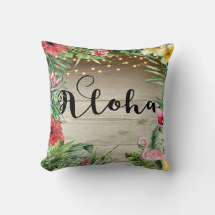 Almofada Aloha Madeira Tropical Floral Folhas & Luzes Chic