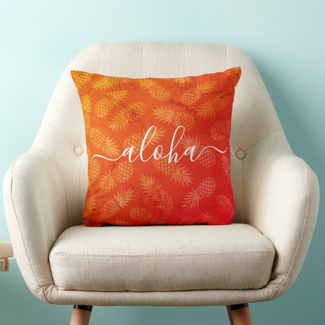 Almofada Aloha Script Orange Pineapple Tropical (Criador carregado)