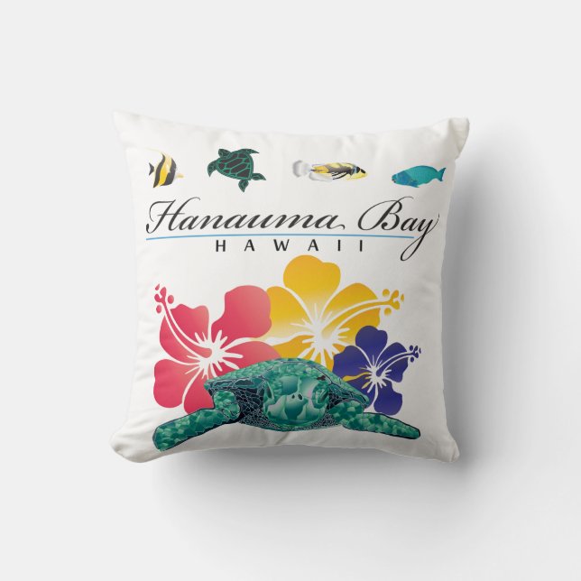 Almofada Aloha tartaruga e flores de Havaí (Frente)