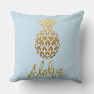 Almofada Aloha travesseiro da folha azul e Dourado do