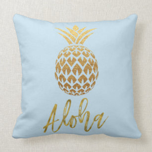 Almofada Aloha travesseiro da folha azul e Dourado do