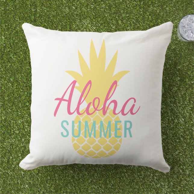 Almofada Aloha Verão Amarelo Abacaxi Tropical (Grama)
