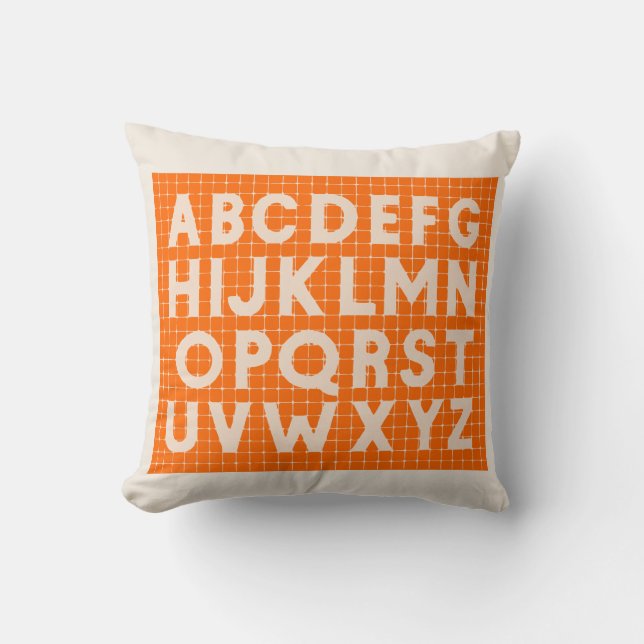 Almofada Alphabet de laranja e bege-branca-branca em papel  (Frente)