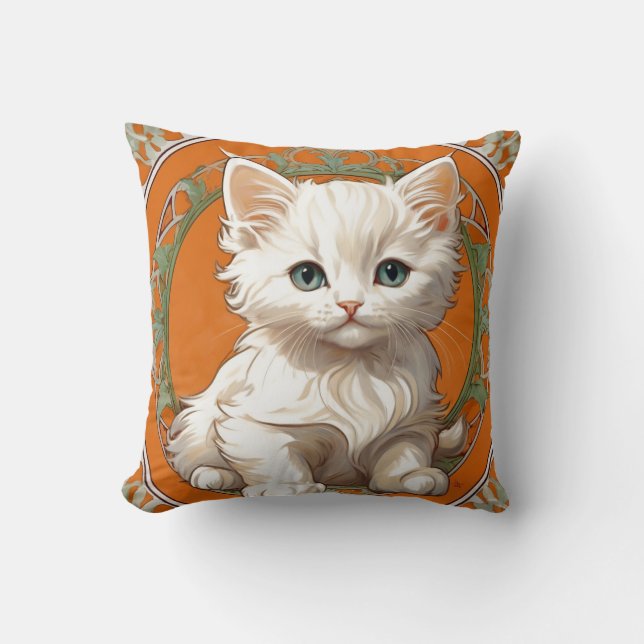 Almofada Alphonse Mucha Art Nouveau White Kitten (Frente)