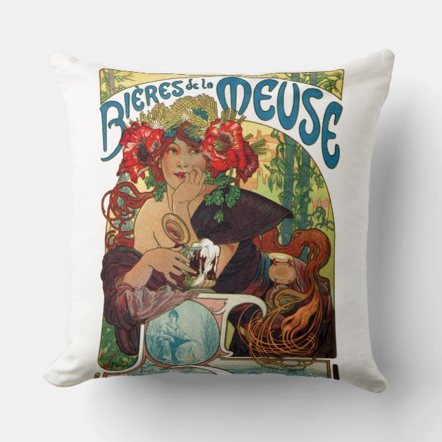Almofada Alphonse Mucha Bieres De La Meuse (Frente)