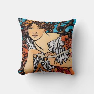 Almofada Alphonse Mucha - Cycles Perfecta Arte Novo Retrô