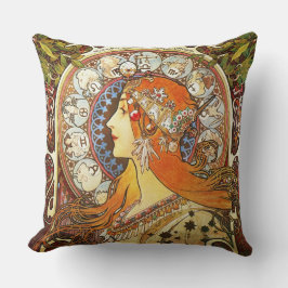 Almofada Alphonse Mucha La Plume Zodiac Art Nouveau Vintage