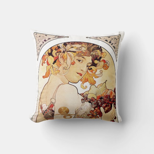 Almofada Alphonse Mucha Lady Com Fruta (Frente)