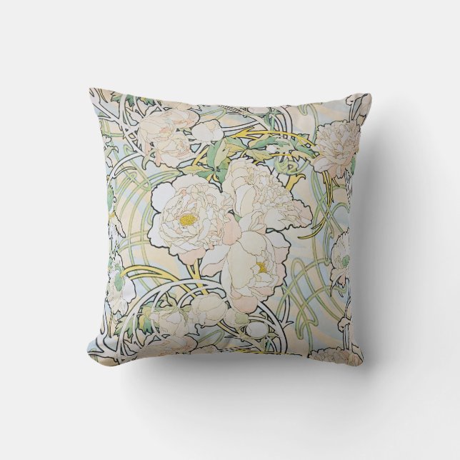Almofada Alphonse Mucha Peonies (Frente)